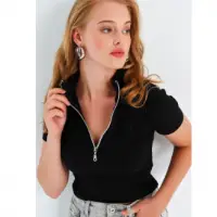 Onu Fermuarli Crop Bluz