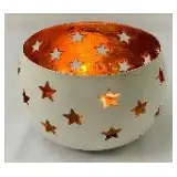 Iron Votive Tlite Holder Star Cut White Copper