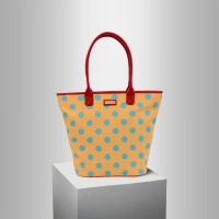Polka Dot Tan Teal Cotton Canvas Bag