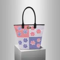 Quad Flower Stripe Cotton Canvas Shopper