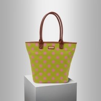 Polka Dot Green Pink Cotton Canvas Bag