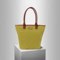 Polka Dot Green Pink Cotton Canvas Bag