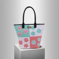 Quad Flower Stripe Cotton Canvas Shopper Bag