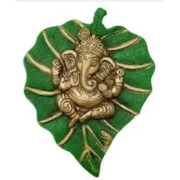 Metal Lord Ganesh On Leaf