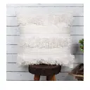 Soft Textured Woven White Boho Fringe Pillow