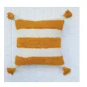 Yellow Stripe Loop Tufted Pillow With Tassels