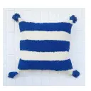 Blue Stripe Loop Tufted Pillow with Tassels