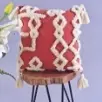 Red Embroidered Cotton Pillow With Tassels