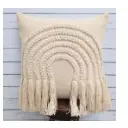 Ivory Textured Embroidered Boho Cotton Pillow