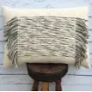 Gray Ivory Embroidered Textured Cotton Pillow