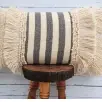 Embroidered Stripe Cotton Pillow With Fringes
