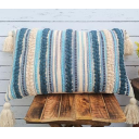 Embroidered Stripe Cotton Pillow With Tassels
