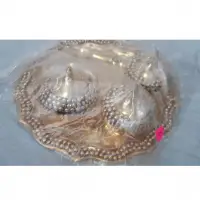 Brass Round Tray With 3 Bowls Set