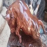 Cedar Wood Carving Art :  Brave Bull