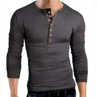 Mens Henley Neck Cotton Full Sleeve T-Shirt