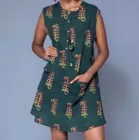 Short Cotton Dress With Flap Pockets