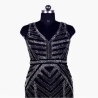 V Shape Black Sleeveless Evening Gown