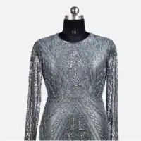 Gray Round Neck Evening Gown