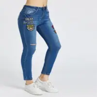 Blue Patch Detail Ripped Skinny Jeans