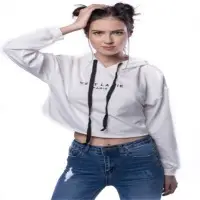 Drop Shoulder Raw Hem Crop Hoodie