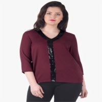 Curve Sequin Strip Blouse - Oxblood