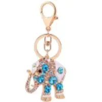 Blue Elephant Stone Metal Keychain