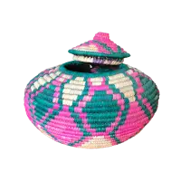 Coloured Palm Leaves Wicker Bowl With Led