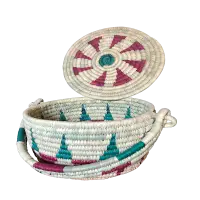 Colored Palm Leaves Bowl With Swing Handle