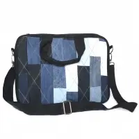 Denim Laptop Bag With Rectangular Patchwork
