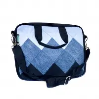 Denim Laptop Bag With Square Patchwork