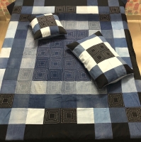 Denim Bed Cover Kantha Work- Queen Size