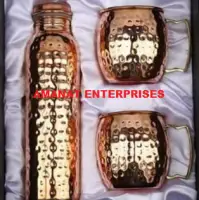 Copper Water Bottle, Jug, And Glass