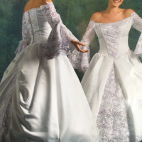 White Lace Sleeved Bateau Wedding Dress