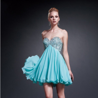 Aqua Strapless Beaded Dress