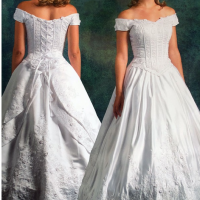 White Layered Lace Up Wedding Dress