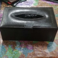 Moroccan Handmade Leather Tissue Box Black