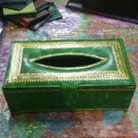Moroccan Handmade Leather Tissue Box Green