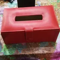 Moroccan Handmade Leather Tissue Box Red