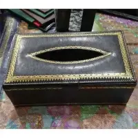 Moroccan Handmade Leather Tissue Box Black