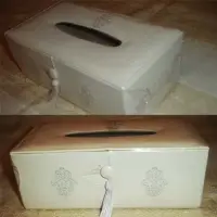 Handmade Leather Tissue Box White Embroidered