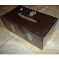 Handmade Leather Tissue Box Brown Embroidered