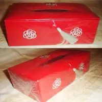 Handmade Leather Tissue Box Red Embroidered