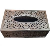 Moroccan Handmade Silver Metal Tissue Box Carved