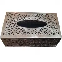 Moroccan Handmade Silver Metal Tissue Box Carved