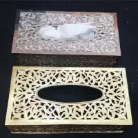 Handmade Cooper & Silver Metal Tissue Box Carved