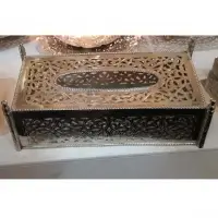 Moroccan Handmade Silver Metal Tissue Box Carved