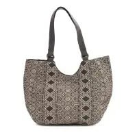 Black Gray Jacquard Fabric Shopper Bag