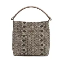 Black Jacquard Fabric Handbag