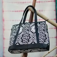 Black Jacquard Fabric Women Handbag
