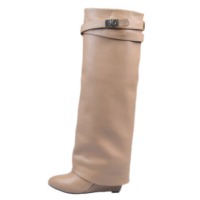 Leather Wedge Knee Boots